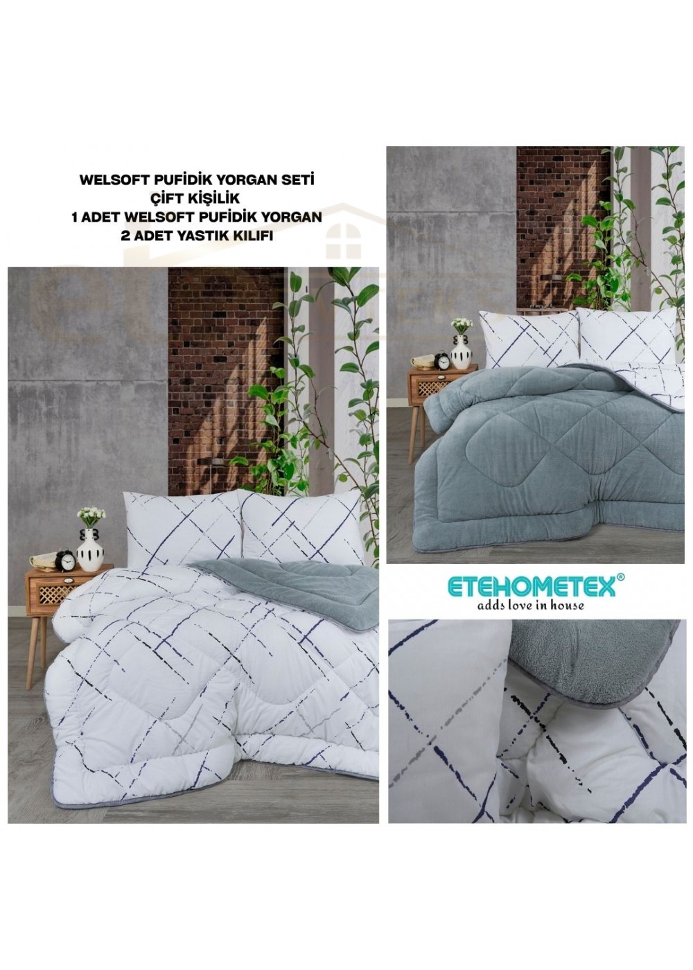 ETE HOMETEX ÇİFT KİŞİLİK LÜX WELSOFT YORGAN SETİ 195X215CM YANSIMA GRİ 8696474232009